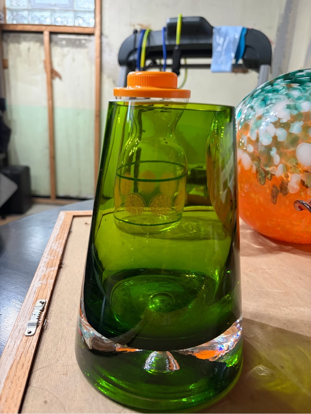Krosno Poland MCM Green Glass Vase Vintage Collectible Housewares